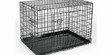 BCW Small Black, Fold Down Flat, Dog Cage,Two Door with Metal Tray,Crate, 24``x 17.5``x 20`` (62x44x52cm)