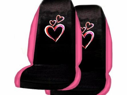 BDK A Set of 2 Universal Fit High Back Seat Covers - Optic Art Love Hearts Pink and Red