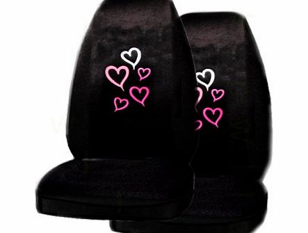 BDK A Set of 2 Universal Fit High Back Seat Covers - Red and Pink Hearts