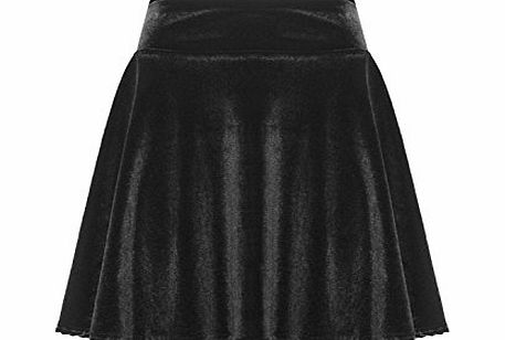 New Womens Ladies Velvet Velour Flared Stretchy Flippy Pleated Mini Skater Skirt