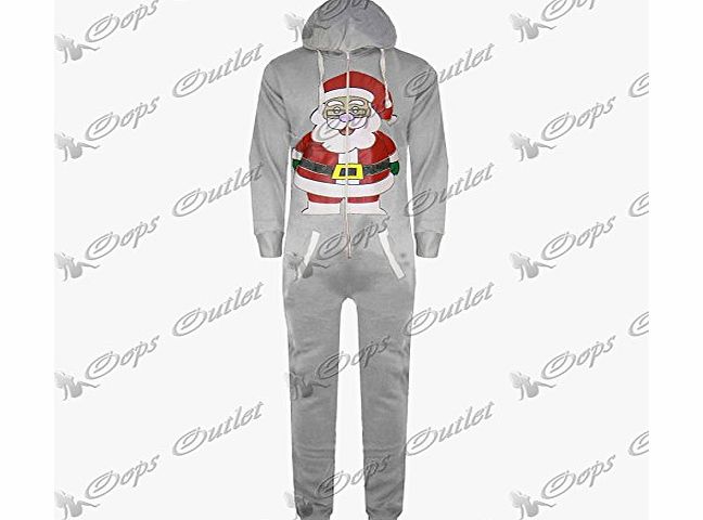 Be Jealous Unisex Xmas All In One Hoody Piece Christmas Santa Jumpsuit Onesie Grey - Father Christmas Pajamas Jumper Sleepsuit Large, UK 12/14