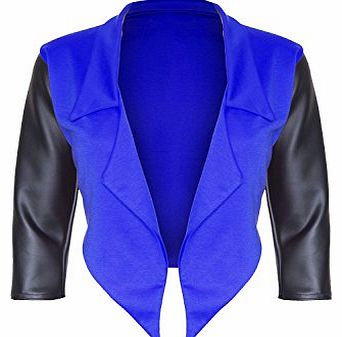 Be Jealous Womens Ladies PVC 3/4 Sleeve Waterfall Open Front Crop Coat Blazer Top Plus Size