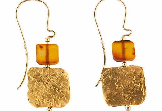 Be-Jewelled Hand Cut Amber Square Earrings, Cognac