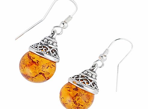 Be-Jewelled Sterling Silver Amber Ball Drop