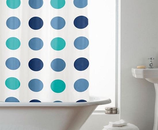 Beamfeature Blue Aqua Spots 180 cm Long PEVA Shower Curtain Screen with 12 C Shaped Rings
