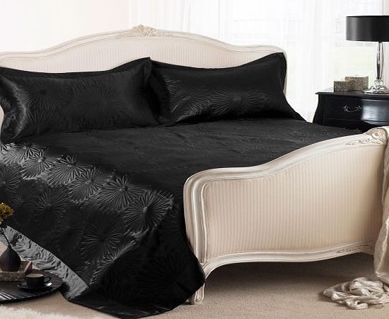 Beamfeature Embossed Daisy Black Satin Bed Spread Throw Pillow Case