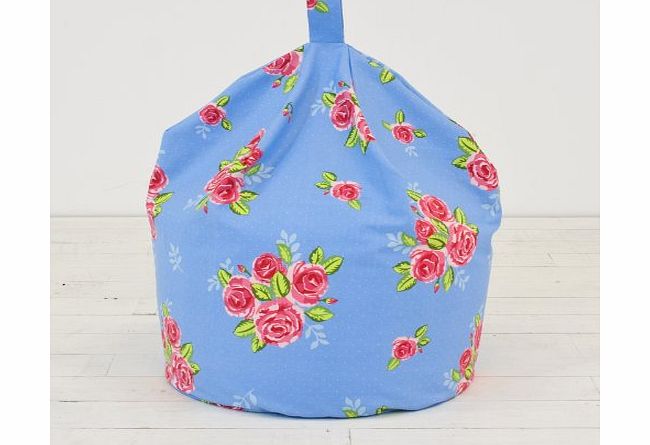 Large Childrens Blue Pink Vintage Rose Floral Cotton Beanbag Bean Bag with Filling