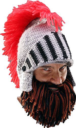 Barbarian Knight - Beard Head - Brown / Black Knitted Beard + Knights Helmet