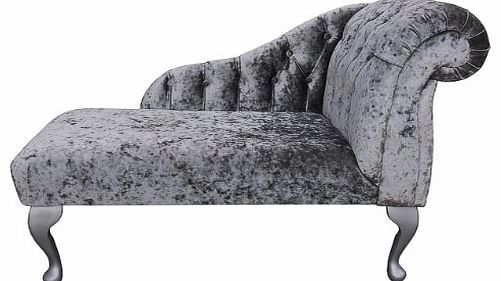 Buttoned Mini Chaise Longue in a Pewter / Silver / Grey Chenille fabric