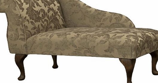 Beaumont Home Furnishings Gorgeous Mini Chaise Longue in a spanish gold fortuna floral Fabric and stand on hard wood dark queen anne style legs