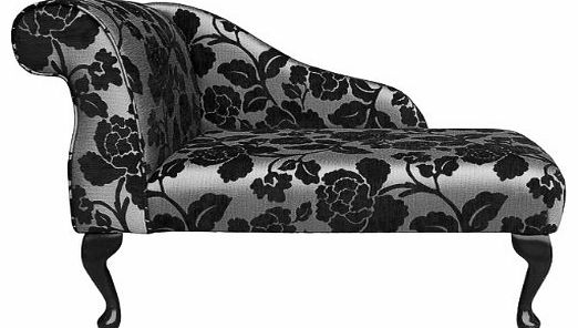 Beaumont Home Furnishings Small Chaise Longue Chair in a Coronation Silver & Black Graphite Floral Chenille Fabric