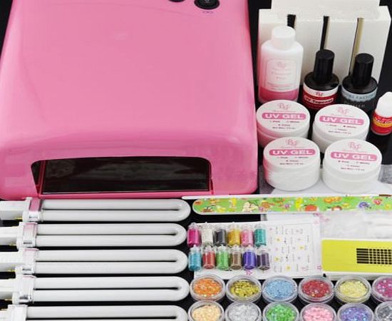 Beauties Factory New 36W Pink UV Gel Nail Curing Lamp amp; UV Gel Kit amp; Buffer Files Tips Brush #256