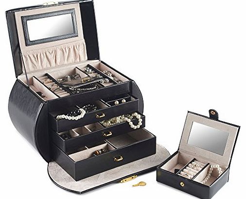 Beautify Elegant Black Jewellery Box Case with 3 Draws and Lock