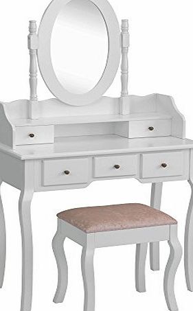 Beautify Premium Dressing Table, Mirror amp; Stool Bedroom Vanity Set with 5 Drawers - White