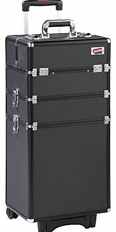 Professional Elegant Black 4-in-1 Aluminium Cosmetics Case Beauty Trolley/Vanity Box