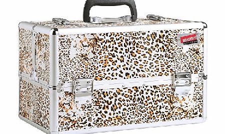 Professional Large Faux Leopard Print Aluminium 8 compartment Beauty Box Cosmetics & Make Up Case