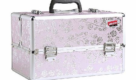 Beautify Professional Large Pink Silver Rose Print Aluminium 8 compartment Beauty Box Cosmetics amp; Make Up Case