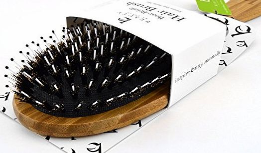 Beauty By Earth Boar Bristle Hair Brush - Bamboo Brush for Shiny, Healthy Hair and Preventing Breakage, Damage Split Ends, Frizzy, Unmanageable Locks - Added Pins to Detangle amp; Scalp Stimulation. Eco-Friendly Pad