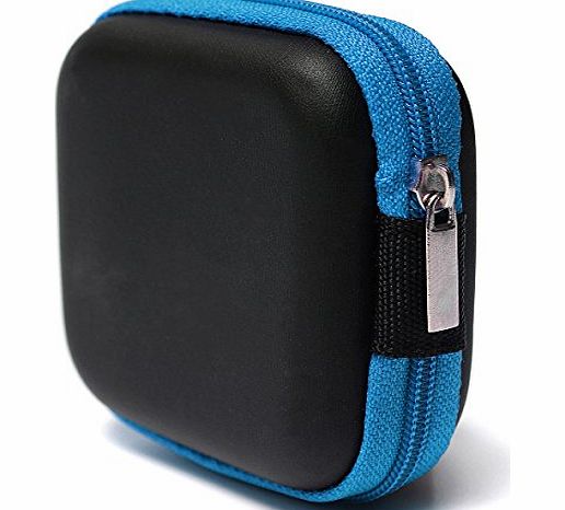 Carrying Hard Case Bag for Earphone Headphone iPod MP3 (black+blue)