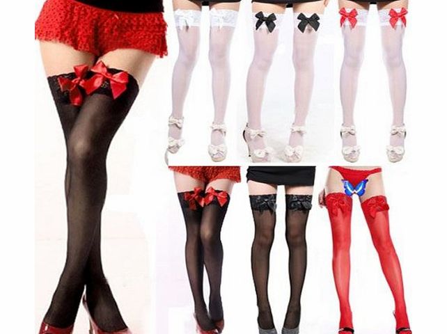 BeautyStyle Fashion Sexy Womens Silk Lace Top Bows Bowknot Thigh High Stockings 5 Colors Xmas gift