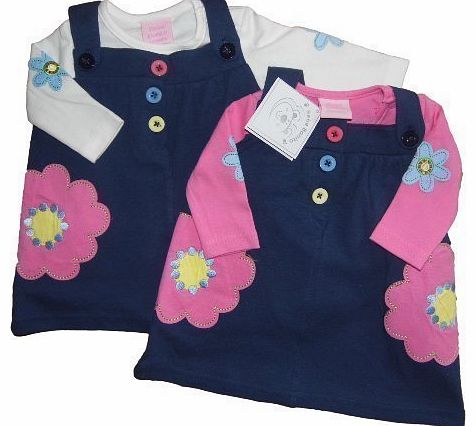 Bebe Bonito Baby Girls Pinafore Dress with Long Sleeve Top (9-12 Months, Pink Sleeves)