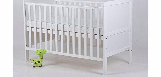 Dropside Cot Baby Bed With Free Mattress Teething Rails (White)