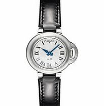 Bedat Switzerland Silver-tone and black leather round watch
