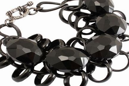 Bedazzled Black Retro Links Fashion Bracelet with Oval Stones - In Gift Bag