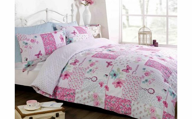 Bedding Den White Blue Pink Dream Patchwork Reversible Polka Dot Single Duvet Cover Bed Set