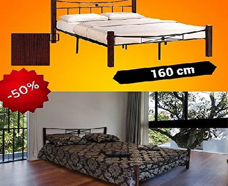 bedmaster King Size Double Bed Metal Frame 160x200 cm with Wood Posts amp; Legs Sturdy Elegant Design Mahogany (Attention: product is 50 discounted due to various drawbacks on wooden parts of this bed) BM1.6
