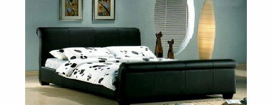 GENOA 5FT BLACK KING SIZE SLEIGH FAUX LEATHER BED