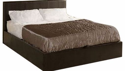 Madrid Brown 4ft 6in Double Faux Leather Ottoman Storage Gas Lift Bed