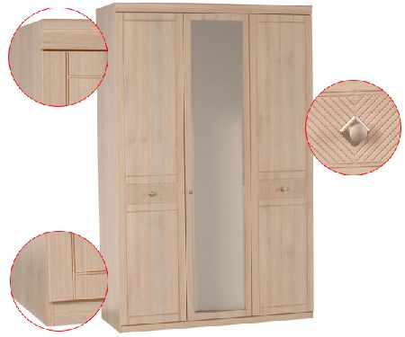 Bedworld Discount Lattice Range - Wardrobe - 3 Door (1 Mirror Door)