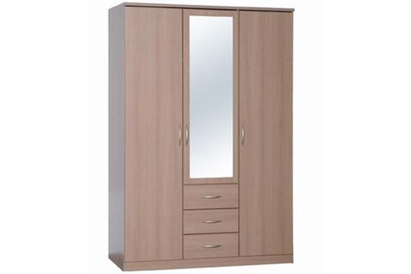 Bedworld Discount Toledo Beech 3 Door Wardrobe with mirror and