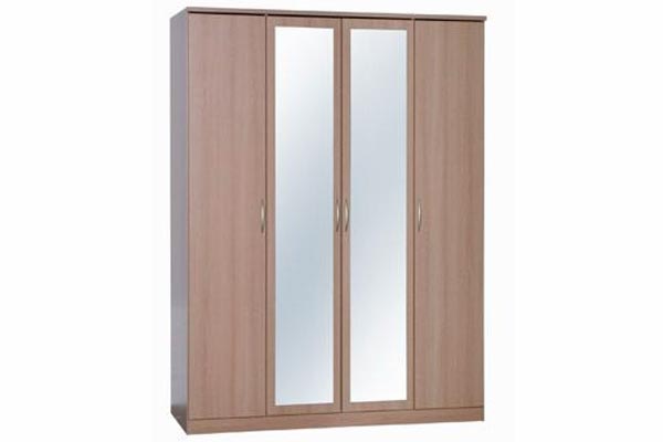 Bedworld Discount Toledo Beech 4 Door Wardrobe with mirrors