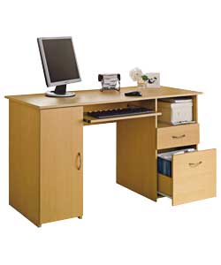 Beech Effect Computer Desk with Filing