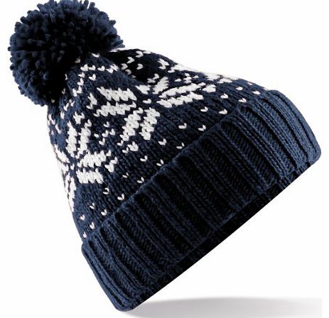 Unisex Fair Isle Snowstar Winter Beanie Hat (One Size) (French Navy / White)