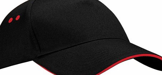 Beechfield Unisex Ultimate 5 Panel Contrast Baseball Cap With Sandwich Peak / Headwear (One Size) (Black/Light 