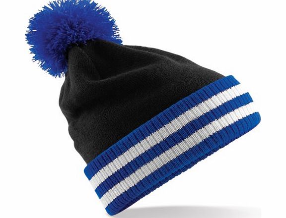 Beechfield Varsity Mens Winter Beanie Hat (One Size) (Black / Bright Royal / White)