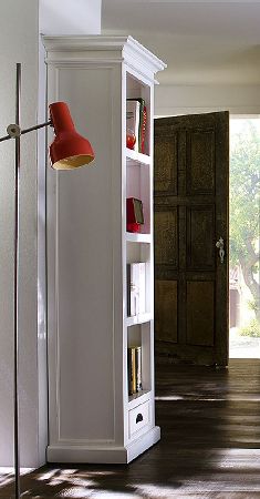 Painted Tall Narrow Bookcase with Drawer