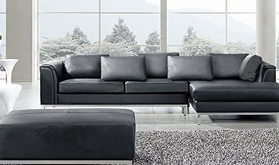 Beliani Corner Sofa - Black Genuine Leather with Ottoman - Sectional Suite - OSLO