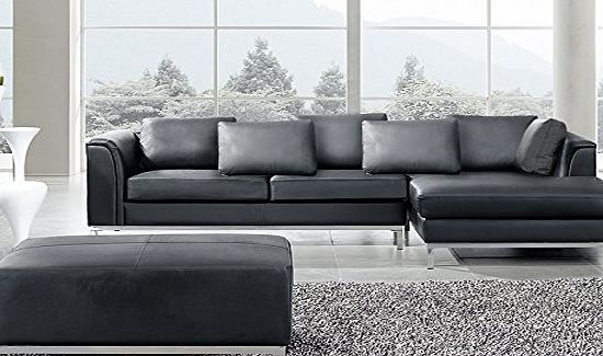 Beliani Corner Sofa - Black Genuine Leather with Ottoman - Sectional Suite - OSLO