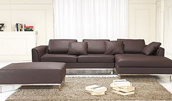 Beliani Corner Sofa - Brown Genuine Leather with Ottoman - Sectional Suite - OSLO