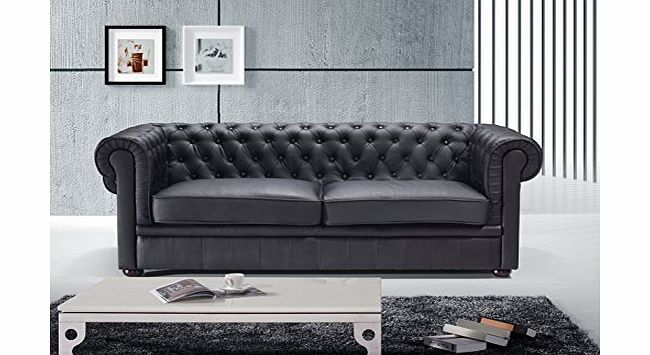 Beliani Genuine Leather Sofa - Settee - Quilted Loveseat Couch - Two Seater in Black - CHESTERFIELD