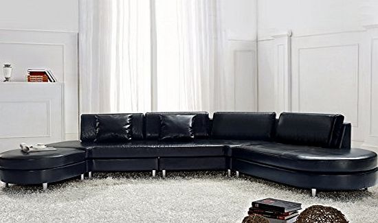 Beliani Leather Sofa - 5 Seater - Corner Couch- Sectional Settee in Black - COPENHAGEN