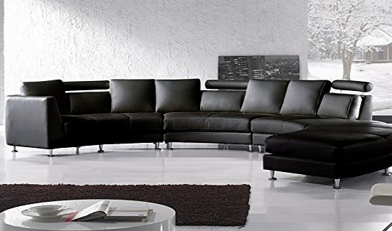 Beliani Round Leather Sofa - Sectional Settee - 7 Seater in Black - ROTUNDE