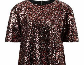 Belle Heart Burgundy Sequin T-Shirt 3263338