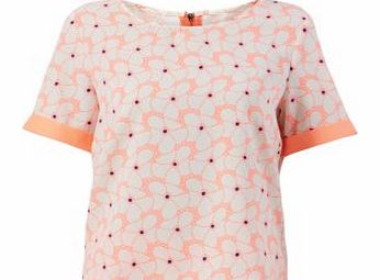 Neon Coral Daisy Print T-Shirt 3134211
