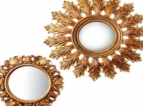 Belle Maison Set of Two Ornate Gold Sunburst Mirrors