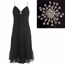 Ben de Lisi Black tie front ruffle hem dress with brooch